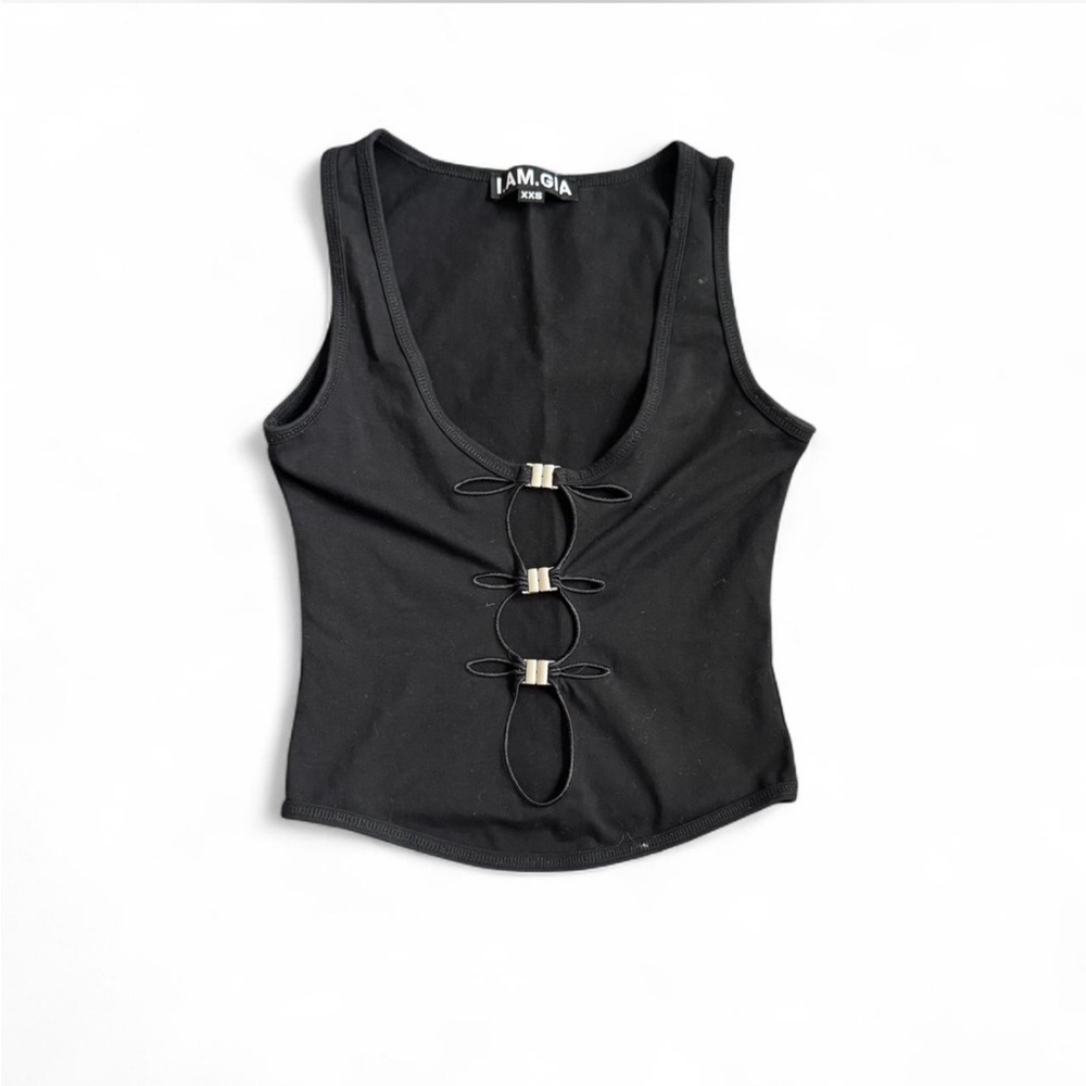 I.AM.GIA Black Fitted Tank Top with Cutouts